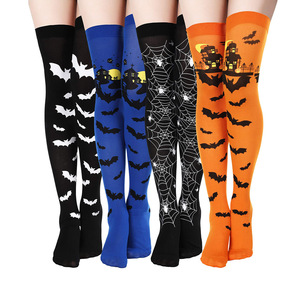 Halloween Over The Knee Stockings Women <b>Black</b> White Skull Striped Cross Pattern Transparent Costume <b>Socks</b> - Product Image 3