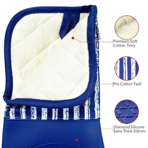 Gant de four rétro à rayures, anti-brûlure, en silicone avec rembourrage en coton, imprimé, pour la cuisine - Product Image 2