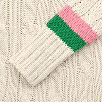 OEM crème vintage badge patch disponible laine laine top personnalisé unisexe vert rose 7GG coton câble tricot col en v pull