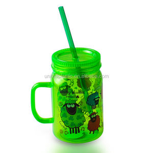 500 ml Custom <b>Plastic</b> Drinking Mason Jar with Handle and Straw - Product Image 4