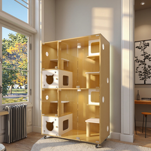 Huisdierenverblijf kattenkooi grote modulaire houten kattenhuis transparante glazen bench voor katten - Product Image 6