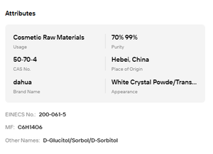 สารเติมแต่งอาหารและเครื่องสำอาง โซร์บิทอล 70% โซลูชั่น สารให้ความหวาน CAS 50-70-4 อายุการเก็บรักษา 24 เดือน - Product Image 6