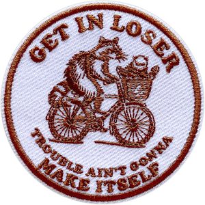 Parche Bordado de Mapache 'Get In Loser' de 3 Pulgadas Termoadhesivo para Gorras y Ropa - Product Image 1