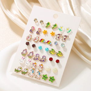 مجموعة أقراط كورية الطراز تضم <span class=keywords><strong>21</strong></span> زوجًا بتصاميم البومة واليونيكورن والزهور والقلوب، إصدارات جديدة رائجة للبيع بالجملة - Product Image 5