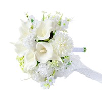 Bouquet de mariée blanc avec lys calla et hortensias, ruban en dentelle, nœud en matériau PE, style forêt, accessoire photo de mariage