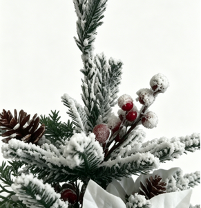 Mini sapin de Noël artificiel floqué avec poinsettias, pommes de pin et baies, <span class=keywords><strong>en</strong></span> <span class=keywords><strong>pot</strong></span>, pour la décoration de Noël à la maison, au bureau ou sur le bureau - Product Image 2