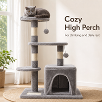 Arbre à chat multi-niveaux avec poteaux à gratter en sisal, tour pour chat en peluche, centre d'activités pour animaux de compagnie d'intérieur, carton