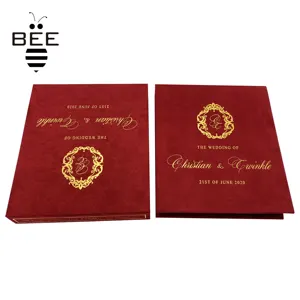 Custom Luxury Invitation Gift Box Velvet Invitation Box For Wedding Suede Premium Colorful Magnetic Box Gold Foil Logo