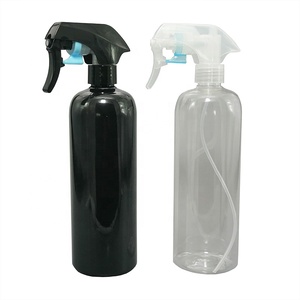 500ml 16oz Empty Boston Round PET Hair Care Oil Black Plastic Trigger Spray Bottle With Kao Trigger