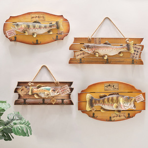 Wooden Hanging Fish <b>Wall</b> Decor Coat <b>Hooks</b> Pine Material Rectangle Shape <b>Wall</b> Mounted For Behind Doors Or On <b>Walls</b> - Product Image 1