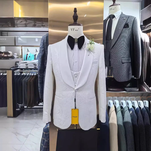 Trajes blancos de Jacquard para hombre, chaqueta elegante de 3 piezas, pantalones, chaleco, ropa masculina, chal, solapa, chaqueta de ventilación trasera con un botón, conjuntos completos - Product Image 1