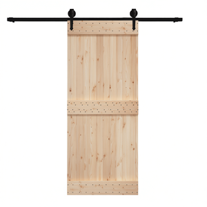 Porte de grange en bois de pin massif Narvik 37,4x82,7 po. Poignée de tirage roulante de style ferme, non finie, pour intérieur - Product Image 1