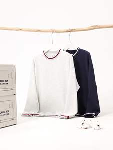 <span class=keywords><strong>Pull</strong></span>-over ample à rayures contrastées en coton mélangé 320g, style <span class=keywords><strong>vintage</strong></span> américain, col rond, épaules tombantes, printemps-automne - Product Image 1