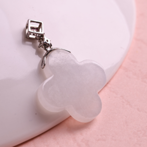 HKJA Natural White Jade Four Leaf Clover Pendant 925 Sterling Silver Jadeite Lucky Pendant for Women - Product Image 3