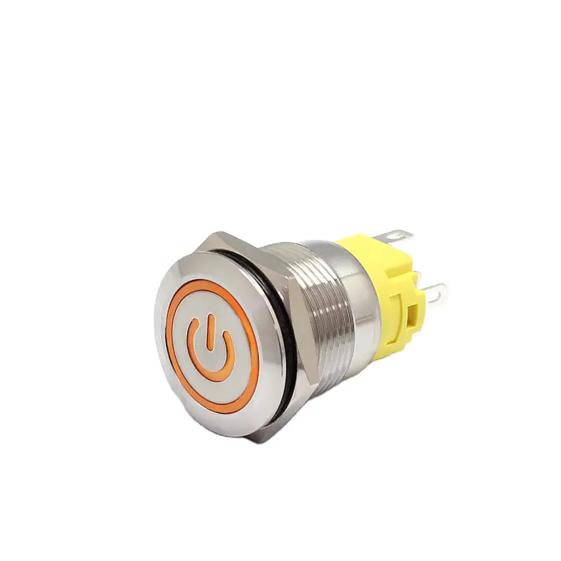 19mm Metal Flat Head 12volt Waterproof 5 pin Red Green Blue Yellow White Led with Symbol Momentary Push Button Switches