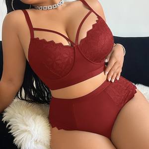 Sexy Übergrößen-Dessous Spitzen-Patchwork BH und Shorts Zweiteiliges Set Übergrößen-Lingerie - Product Image 1