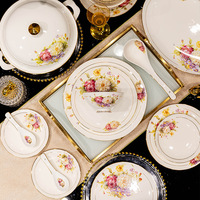 Ensemble de Vaisselle en Porcelaine à l'Os Haut de Gamme, Style Chinois, Luxe Léger, Bols et Assiettes en Céramique pour la Maison