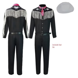 Costume pour homme années 80 90, costume de cowboy avec chemise à franges à manches longues de style western, écharpe pour Halloween, cosplay, pantalon, chapeau de cowboy - Product Image 1