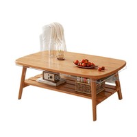 Table basse pliable en bois massif avec coins arrondis pour salon, petit appartement