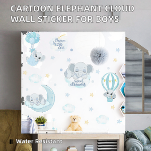 <span class=keywords><strong>Autocollant</strong></span> en PVC découpé à la forme, imperméable, motif éléphant de dessin animé avec <span class=keywords><strong>nuage</strong></span>, nouvelle conception Miaofu, pour la décoration murale de la <span class=keywords><strong>chambre</strong></span> d'un bébé garçon - Product Image 2