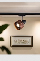 Spot LED COB sur rail industriel réglable en métal couleur bois de noyer creux pour éclairage d'accentuation de plafond de bureau