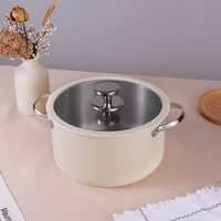 Casseroles et marmites en acier inoxydable SS304 de conception coréenne, colorées, avec fond triple couche, couvercle en verre trempé, compatibles lave-vaisselle et four.