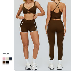 Fabricants de vêtements <span class=keywords><strong>Ensemble</strong></span> de sport 2 pièces pour femmes en tricot uni, soutien-gorge de sport, short, legging, <span class=keywords><strong>jogging</strong></span>, gym, yoga, écologique - Product Image 1