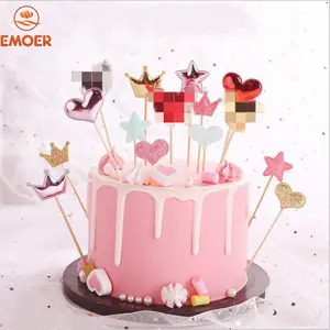 Sweets Bake Cake Shining Powder Reflective Heart Crown Plugin Decorative Leather PU Flag