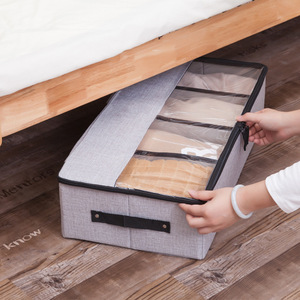 Clothing Organizer <b>Storage</b> <b>Box</b> With Transparent <b>Lid</b> For Underwear And Shoes Octagonal Linen Fabric Gray Color - Product Image 4