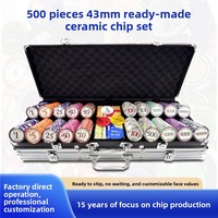 Nouvel ensemble de 500 jetons de poker en céramique de 10g et 43mm avec étui en aluminium noir et argenté, jetons dédiés pour Texas Hold'em et jeux de cartes