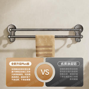 ราวแขวนผ้าขนหนูแบบดูดติดผนัง สีเทาเมทัลลิก แบบเดี่ยว/คู่ ปรับระดับได้ สำหรับห้องน้ำ วัสดุ ABS และเหล็กคาร์บอน ดีไซน์ทันสมัย - Product Image 4