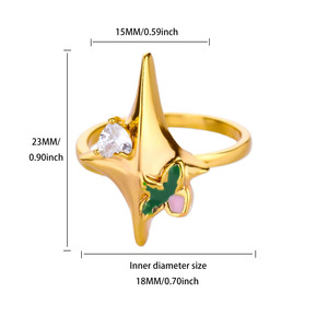 Anillo Abierto Ajustable de Acero Inoxidable con Baño de Oro de 18K, con Mariposa, Estrella, Corazón, Perla y Circonita, Joyería de Moda para Mujer - Product Image 5