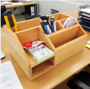 Multifunctional Rectangle Bamboo Storage <b>Organizer</b> Storage Box Natural Bamboo <b>File</b> Holder Pen Holde - Product Image 1