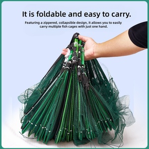 Nasse <span class=keywords><strong>de</strong></span> pêche pliable carrée en nylon monofilament sans nœuds pour la capture <span class=keywords><strong>de</strong></span> crevettes, poissons, homards, loches et crabes, conception à lancer à la main - Product Image 4