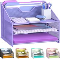 Organisateur de bureau pour dossiers et papiers avec 4 bacs à lettres et 2 sections verticales, accessoires de bureau, violet