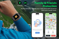 Montre connectée avec assistant vocal IA, GPS, suivi d'activité physique, écran AMOLED, design carré, bouton SOS, écran tactile, compatible Android, autonomie de 5 à 10 jours
