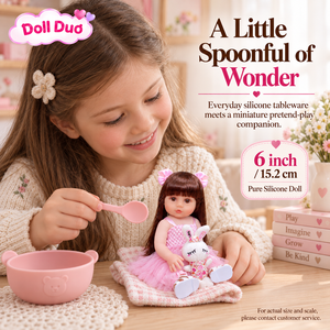 Muñeca Duo Personalizada de Silicona de 6 Pulgadas, Cuerpo Completo, Reborn, Cabello Castaño, Tutú Rosa, Conejita Realista, Regalo de Navidad para Niños - Product Image 2