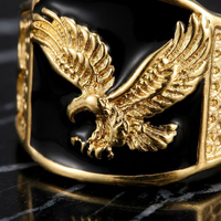 Bague pour homme en acier inoxydable plaqué or 18 carats, motif aigle ailé, style décontracté, pour anniversaire, faite à la main, usage quotidien