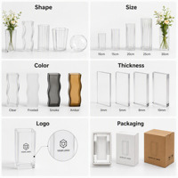 Vase à fleurs en acrylique transparent personnalisé, vase à bourgeons moderne pour bureau, décoration d'intérieur, pot de propagation avec options de logo et de couleur
