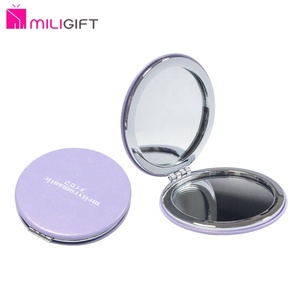 Custom Logo Portable Double-Sided Folding Cosmetic Mirror Round Pu Leather Blank Finish for Promotions