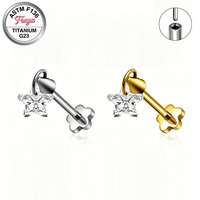 Boucles d'oreilles pendantes géométriques Freya en titane G23 sans filetage, motif fleur, à dos plat, pour femme, pour piercing hélix, tragus, snug, labret fin