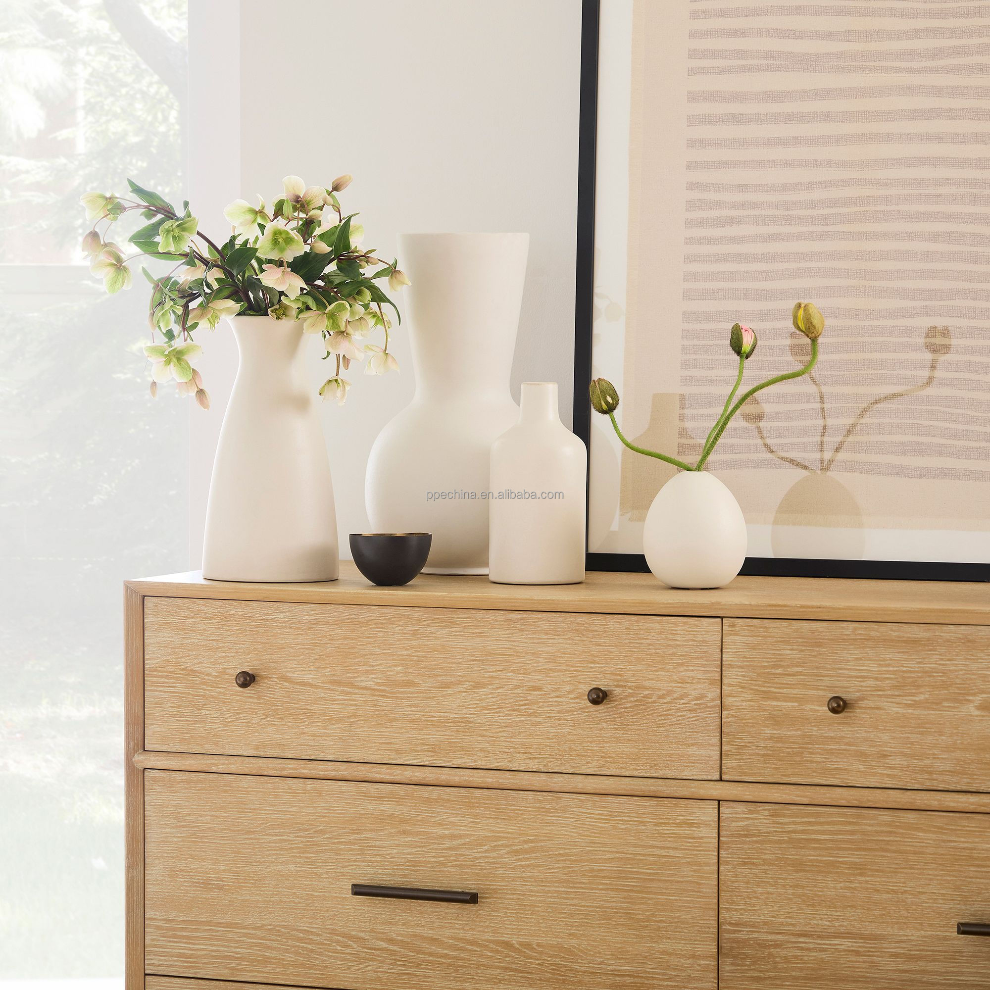 2024 Design Modern luxury oak wood dining sideboard solid wood cabinet 6-Drawer Dresser Porch ark with drawers