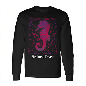 Camiseta de manga larga Seahorse Diver, equipo de natación y buceo, diseño negro, rosa y morado - Product Image 2
