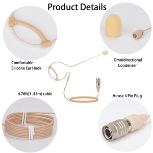 Microphone beige à fixation sur la tête, à une seule oreille, avec prise Hirose 4 broches, compatible avec le système <span class=keywords><strong>sans</strong></span> <span class=keywords><strong>fil</strong></span> <span class=keywords><strong>Audio</strong></span>-<span class=keywords><strong>Technica</strong></span> - Product Image 3