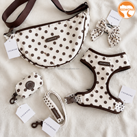 Ensemble Harnais et Laisse pour Chien Personnalisé à Pois, Doux et Design, pour Chiot, avec Collier et Sac de Promenade, Harnais Gilet Facile à Enfiler