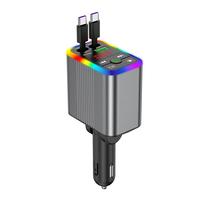 Cargador de Coche de Carga Rápida de 100W de Aleación de Aluminio con Cable Tipo-C Retráctil y Puertos USB, Luz Estrellada para Reloj Inteligente y Teléfono