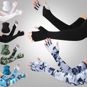Cycling Arm Sleeves With Neck Warmer Unisex Ice Silk Sun Protection Outdoor Summer Long Sleeve Gloves Half Finger - Product Image 1