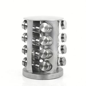 Étagère à épices rotative en acier inoxydable 430 pour cuisine, 16 bouteilles, avec bouteilles en verre - Product Image 1