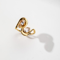 Bague YF7013 haut de gamme en acier inoxydable plaqué or 18 carats PVD, double goutte d'eau, lignes ondulées en zircon, étanche, bijoux tendance pour femmes