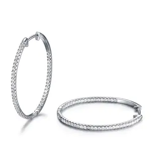 New Fashion 925 Sterling Silver Crystal Rhinestone Round Hoop Earrings for Wedding Jewelry Gifts